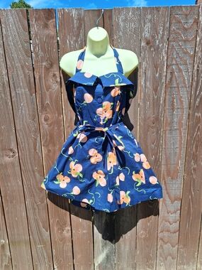 Navy Floral Halter Romper with Peach Print